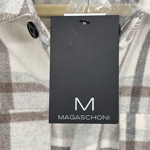 Magaschoni Plaid Brushed Flannel Shacket Jacket Overshirt Tan/Gray Small NWT - Picture 5 of 9